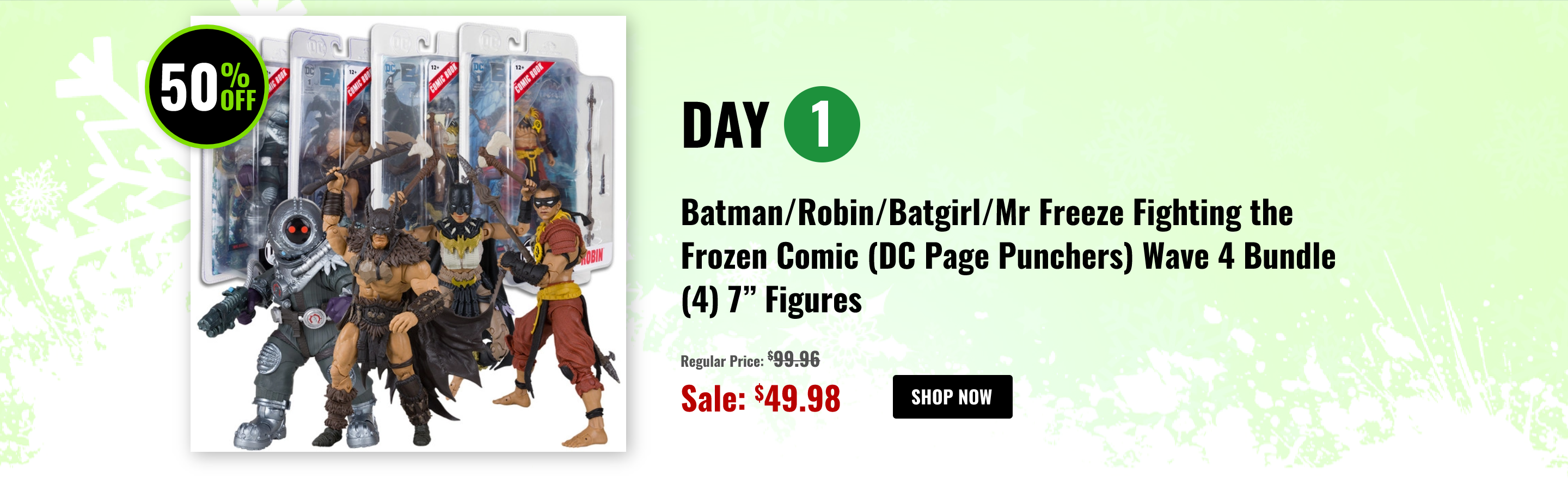 Batman/Robin/Batgirl/Mr Freeze Fighting the Frozen Comic (DC Page Punchers) Wave 4 Bundle (4) 7" Figures